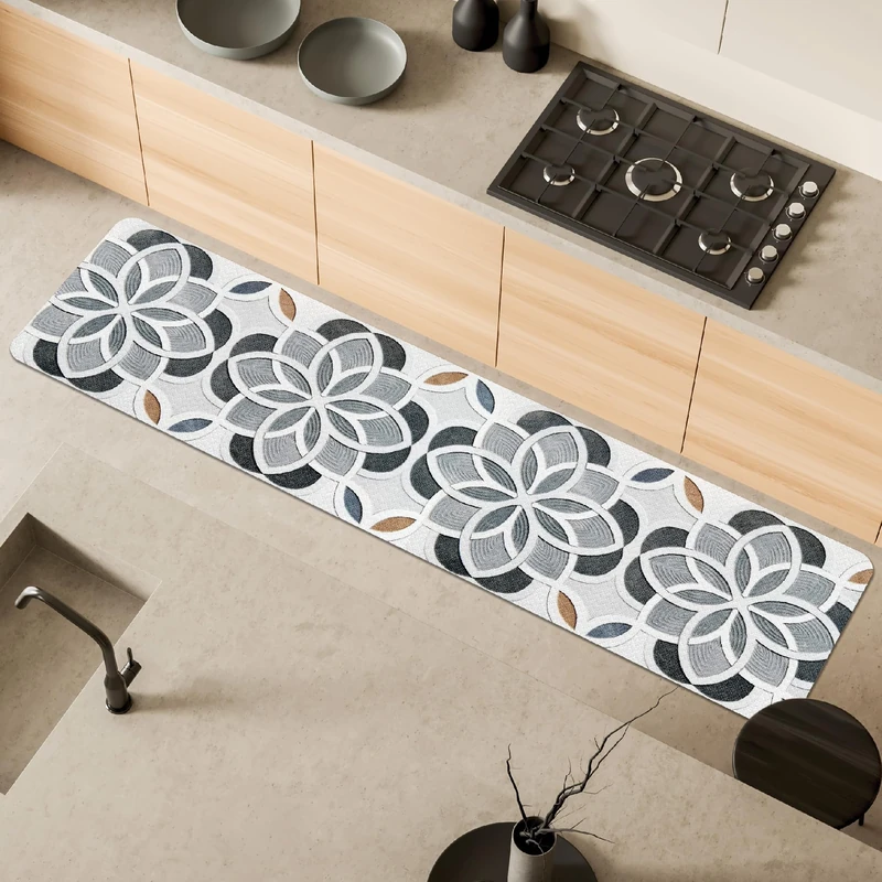 Comart - Malaga Kitchen Rug - Runner 100% PVC - Stain Resistant - Non-Slip - Waterproof - Machine Washable Mat - Modern Lane for Kitchen and Hallway - Geometric - 55 x 170 cm