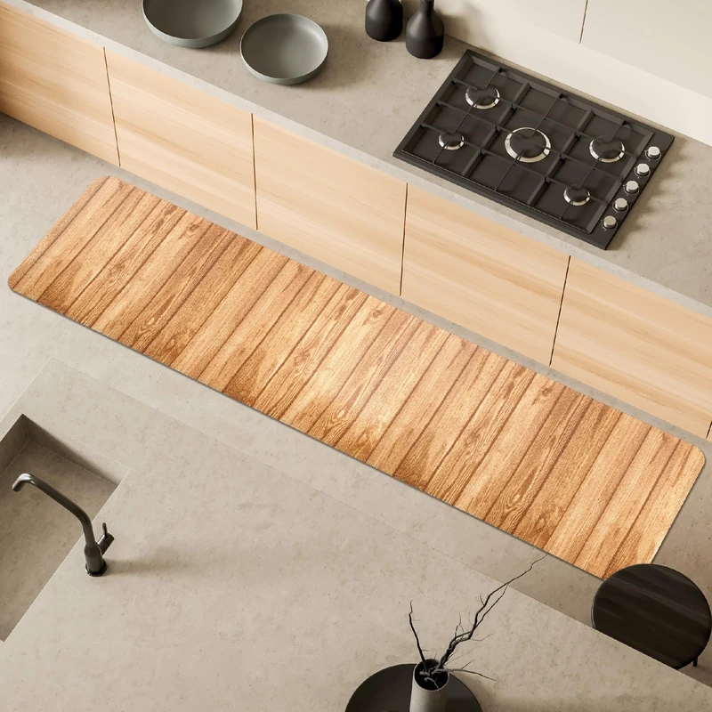 Comart - Malaga Kitchen Rug - Runner 100% PVC - Stain Resistant - Non-Slip - Waterproof - Machine Washable Mat - Modern Lane for Kitchen and Hallway - Beige Wood - 55 x 230 cm