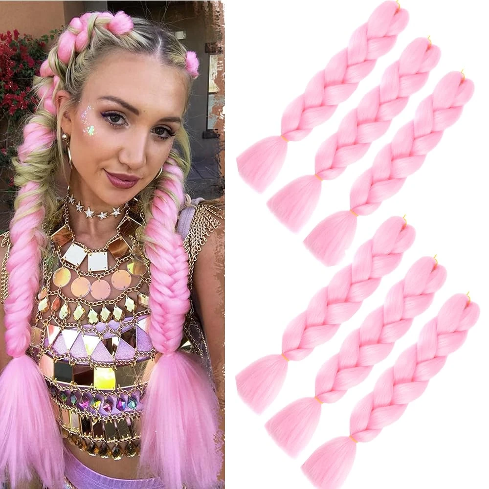 braids extensions ombre jumbo braids extension 24" Synthetic Hair Braiding Extensions 6pcs Synthetic Hair Braiding (light pink)
