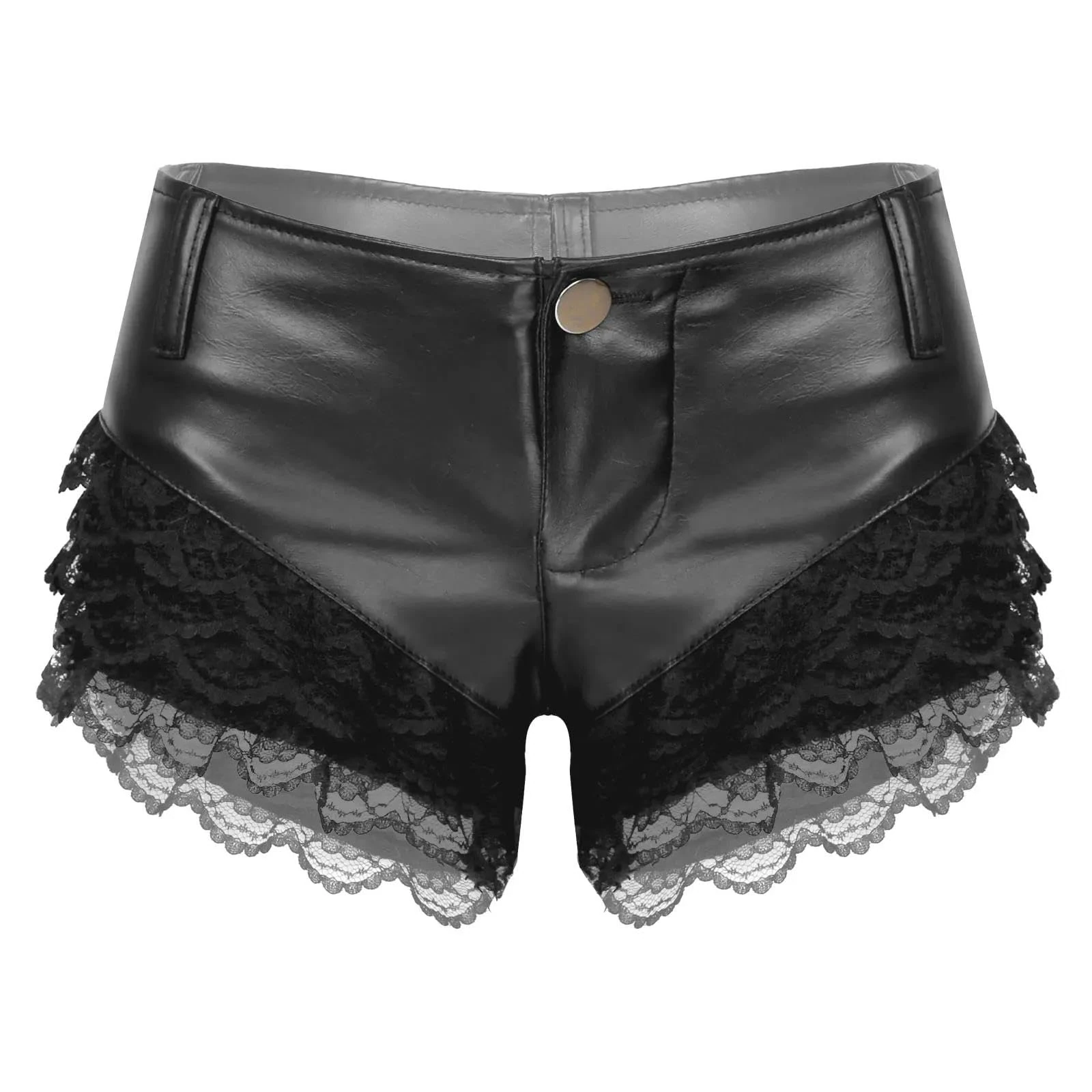 GRRKDFQ Sexy Lingerie for Women Sets Low Waist Lace Patchwork Shorts,Black,L