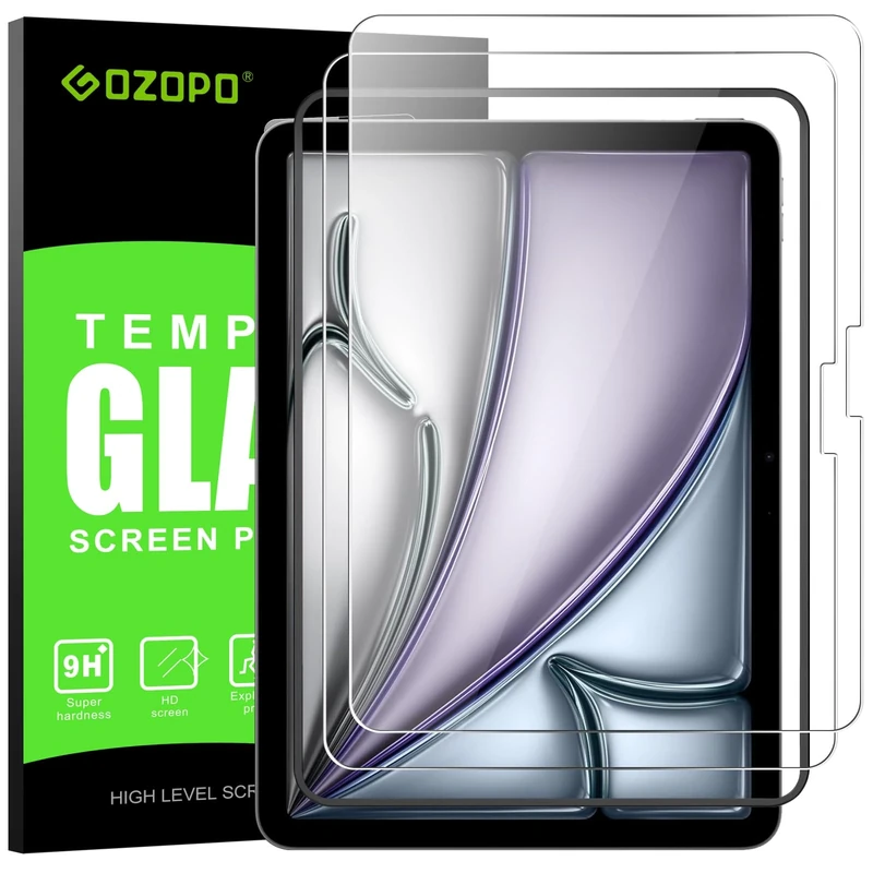 GOZOPO Screen Protector for iPad Air 11 Inch M3 2025/ M2 2024, with Installation Frame HD Clear Tempered Glass Film - 2 Pack