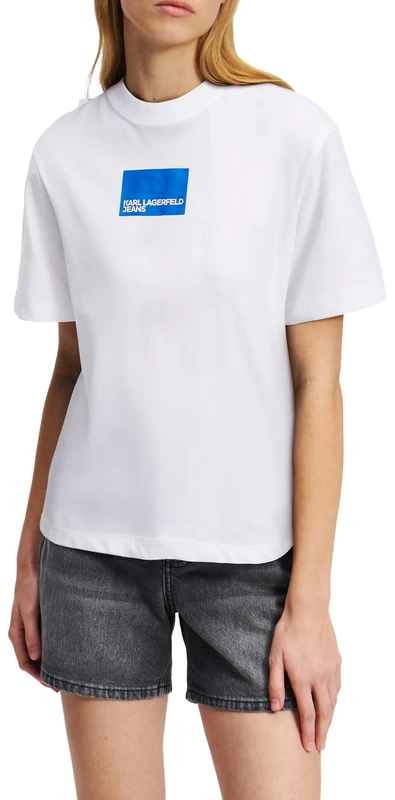 KARL LAGERFELD JEANS, Women's, Regular Short Sleeve Box Logo Tee, Regular Fit, White, M