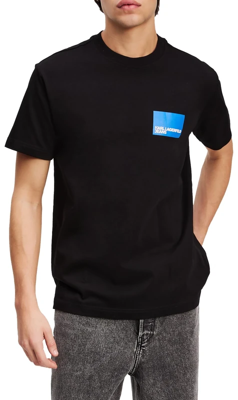 KARL LAGERFELD JEANS, Men's, Regular Short Sleeve Box Logo Tee, Regular Fit, Black, M