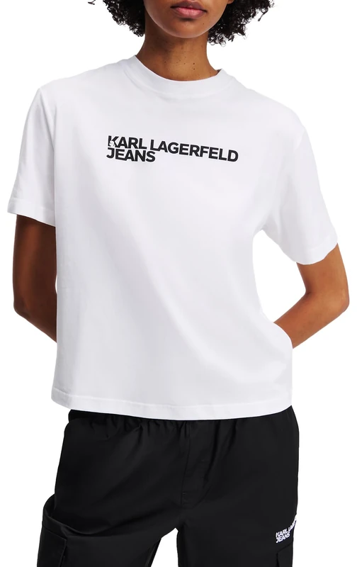 KARL LAGERFELD JEANS, Women's, Regular Short Sleeve Essential Logo Tee, Regular Fit, White, M