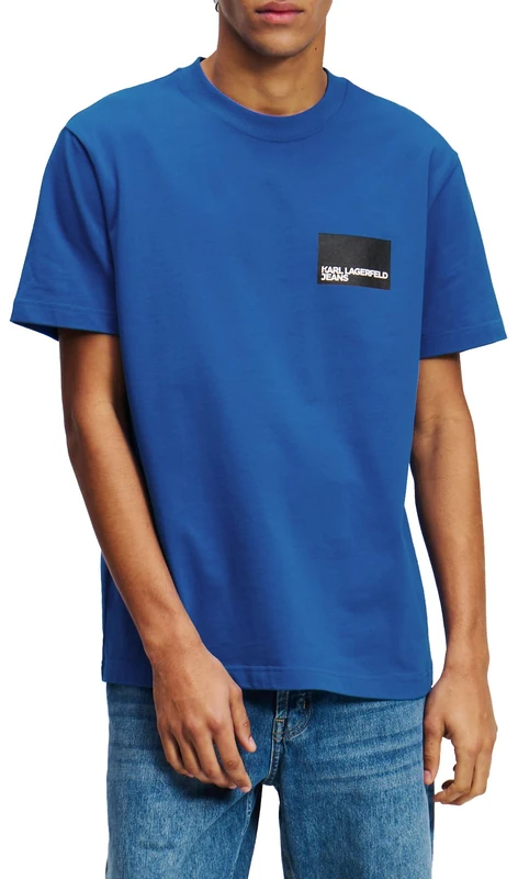 KARL LAGERFELD JEANS, Men's, Regular Short Sleeve Box Logo Tee, Regular Fit, Blue, M