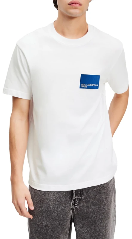 KARL LAGERFELD JEANS, Men's, Regular Short Sleeve Box Logo Tee, Regular Fit, White, M