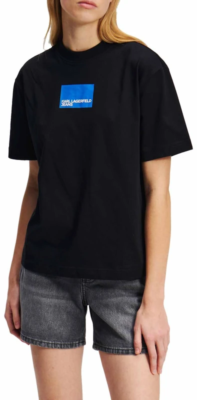 KARL LAGERFELD JEANS, Women's, Regular Short Sleeve Box Logo Tee, Regular Fit, Black, XL