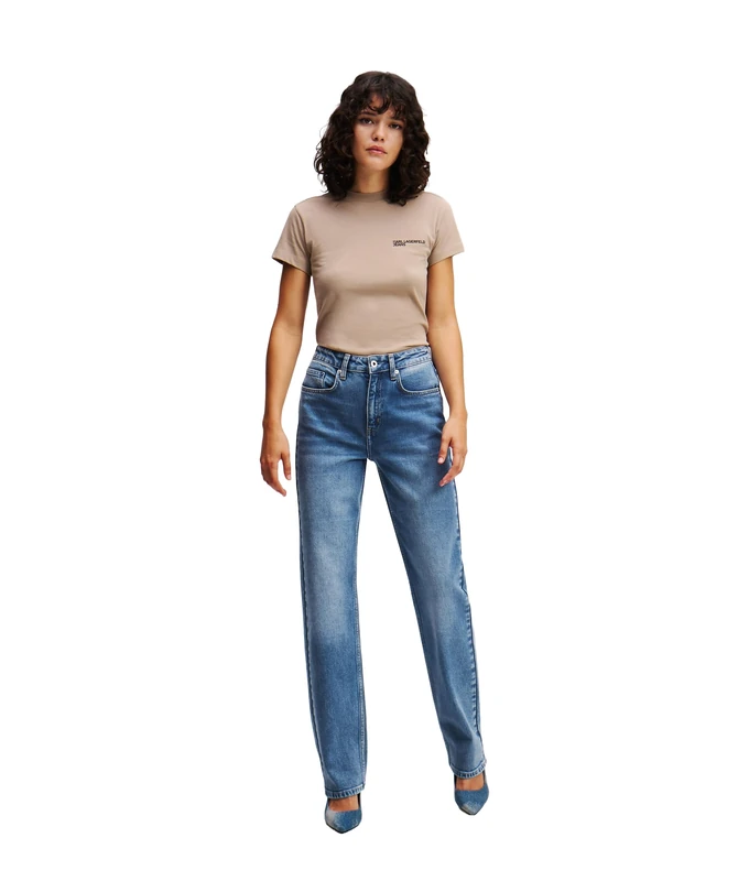 KARL LAGERFELD JEANS Women High Rise Straight Denim Washed Mid Blue 3232