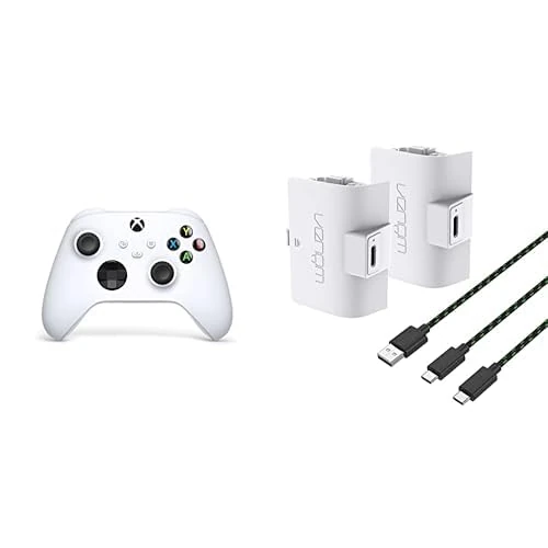 Xbox Wireless Controller – Robot White+Venom High Capacity 1100mAh Rechargeable Battery Twin Pack - White Series X & S One