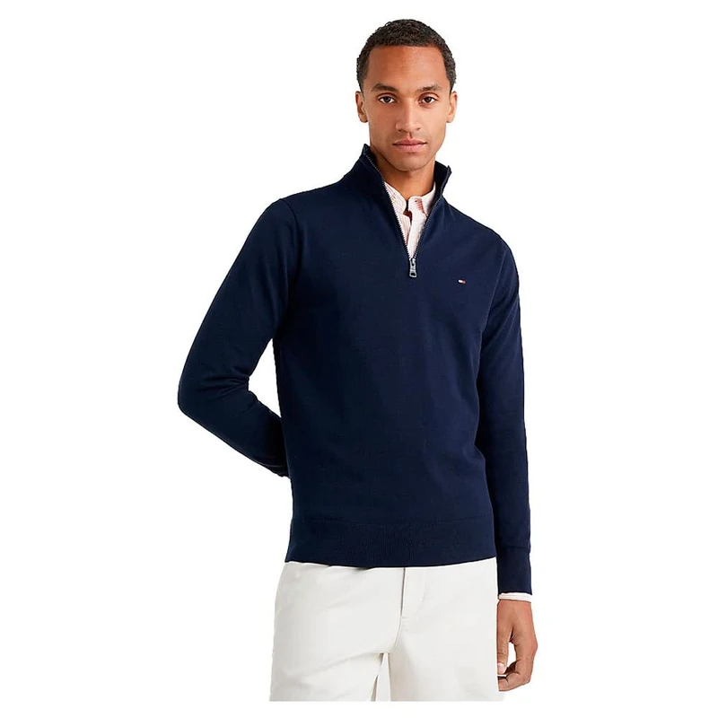 Tommy Hilfiger Men's Lightweight Pullover Quarter Zip Sweater, Desert Sky, XL