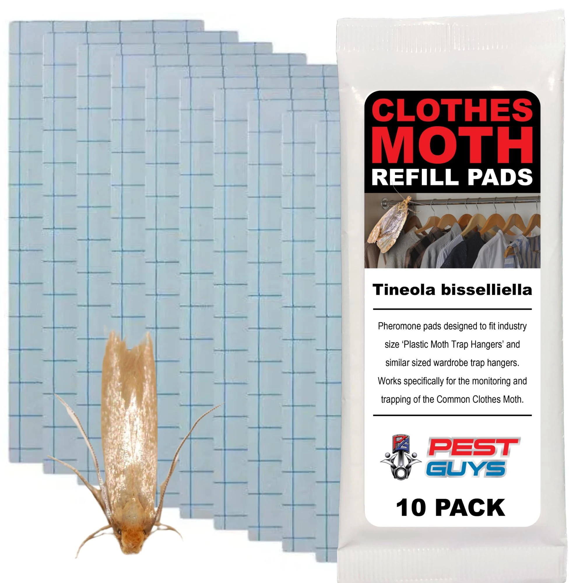 PG 10 Pack Pheromone Pads Refill Replacement Common Clothes Moth Infestation Room & Wardrobe Hanger Control Sticky Traps (Tineola Bisselliella)