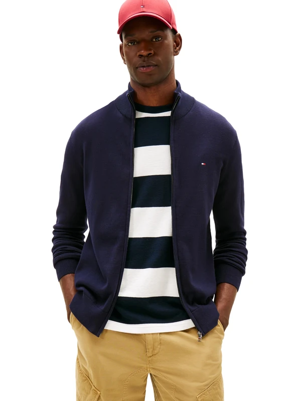 Tommy Hilfiger Men's Lightweight Full Zip Up Sweater, Desert Sky, L