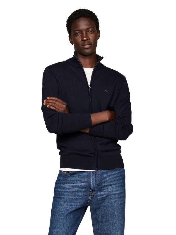 Tommy Hilfiger Men's Lightweight Full Zip Up Sweater, Desert Sky, S - Image 1