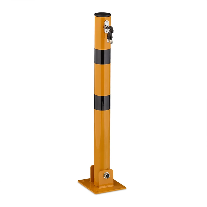 Relaxdays, Foldable, Steel, Parking Post Barrier, H: 65 cm, Lockable, Round Locking Pole, Yellow/Black, 65 x 15 x 13 cm