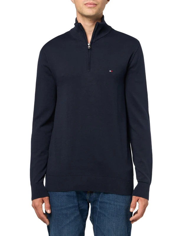 Tommy Hilfiger Men's Lightweight Pullover Quarter Zip Sweater, Desert Sky, XXL