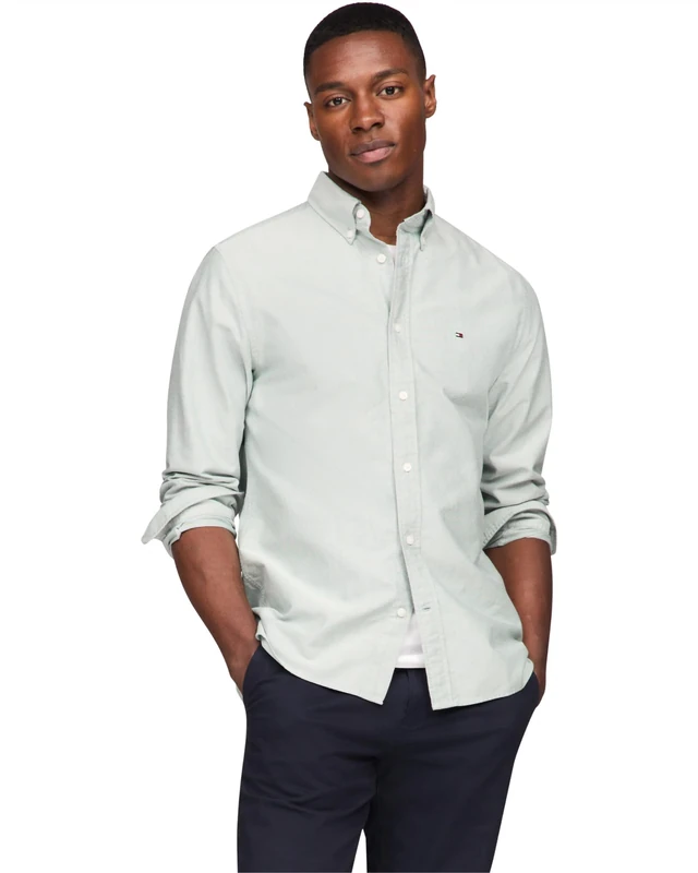 Tommy Hilfiger Long Sleeve Oxford Regular Fit, Men's Button Down Shirts, Also Available in Big and Tall, Ornamental Green, XXL