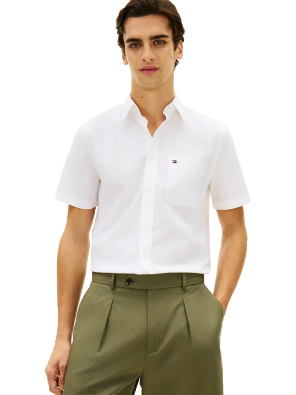 Tommy Hilfiger Long Sleeve Oxford Regular Fit, Men's Button Down Shirts, Also Available in Big and Tall, Optic White, XXL