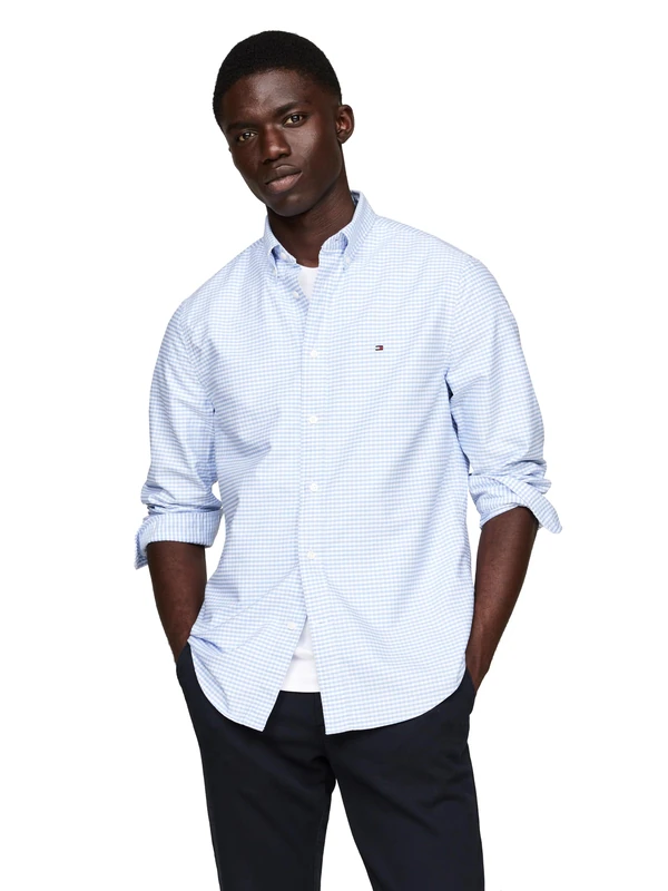Tommy Hilfiger Long Sleeve Oxford Regular Fit, Men's Button Down Shirts, Also Available in Big and Tall, Cloudy Blue/White, S