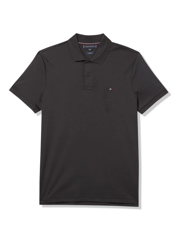 Tommy Hilfiger Men's Short Sleeve Casual Polo Shirts in Regular Fit with Liquid Cotton, Black, Medium