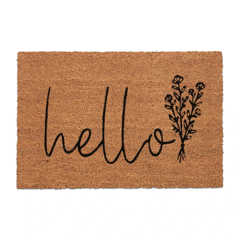 Relaxdays Coconut Doormat, Anti-Slip, Welcome Mat, Indoor & Outdoor, with Hello Print, 1.5 x 60 x 40 cm, Natural/Black, Coco - Image 1