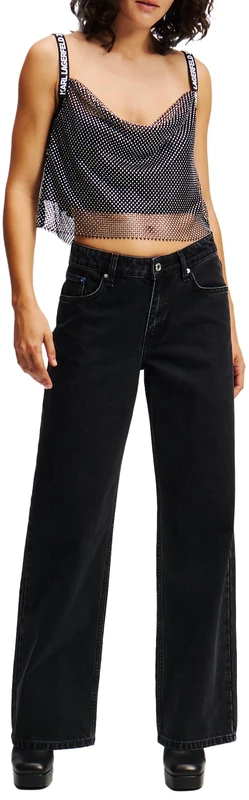 KARL LAGERFELD JEANS, Women's, Mid Rise Relaxed Denim, Relaxed Leg, Black, 2432