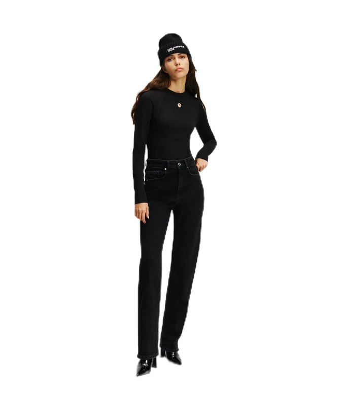 KARL LAGERFELD JEANS, Women's, High Rise Straight Denim, Straight Leg, Black, 2732