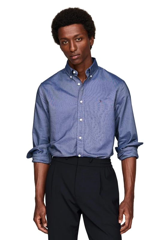 Tommy Hilfiger Long Sleeve Oxford Regular Fit, Men's Button Down Shirts, Also Available in Big and Tall, Desert Sky, XXL