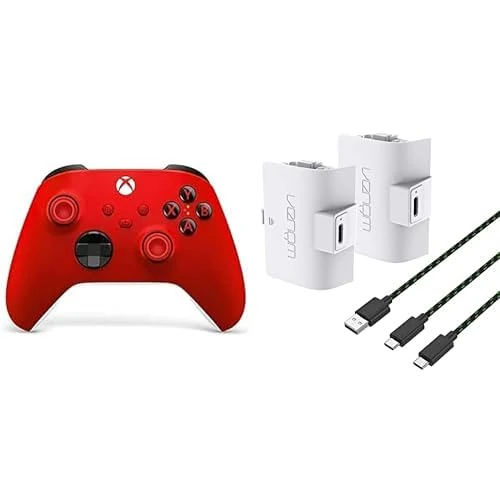 Xbox Wireless Controller - Pulse Red Series X+Venom High Capacity 1100mAh Rechargeable Battery Twin Pack - White Series X & S One