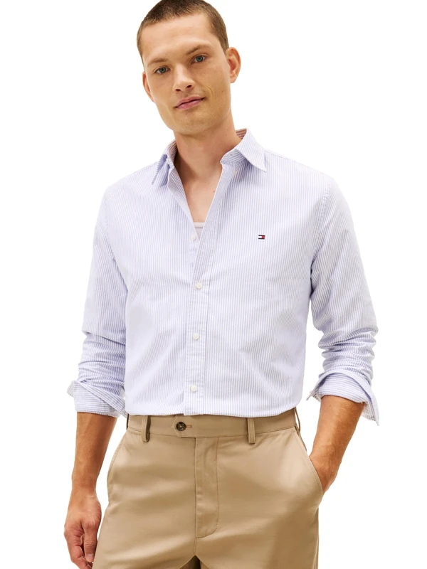 Tommy Hilfiger Long Sleeve Oxford Regular Fit, Men's Button Down Shirts, Also Available in Big and Tall, Royal Blue/White, XXL - Image 1