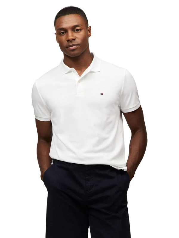 Tommy Hilfiger Men's Short Sleeve Casual Polo Shirts in Regular Fit with Liquid Cotton, White, XS