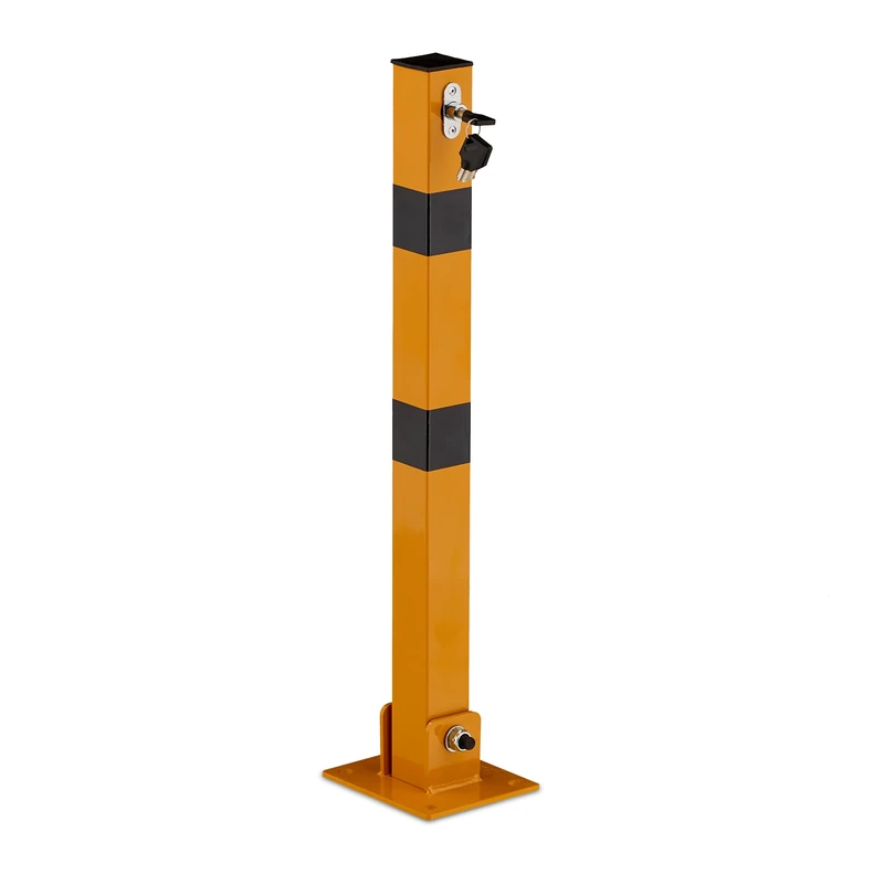 Relaxdays, Foldable, Steel, Parking Post Barrier, H: 65 cm, Lockable, Square Locking Pole, Yellow/Black, 65 x 15 x 13 cm