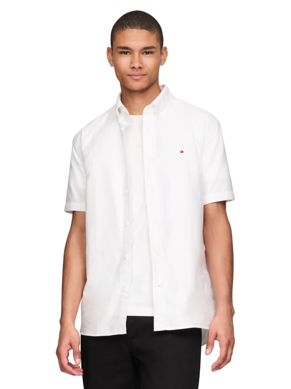 Tommy Hilfiger Long Sleeve Oxford Regular Fit, Men's Button Down Shirts, Also Available in Big and Tall, Optic White, S