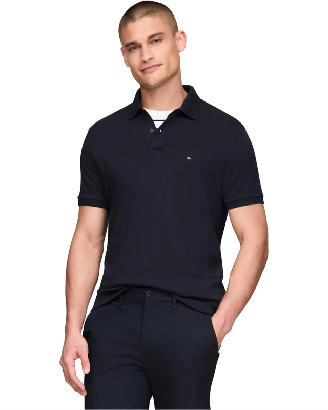 Tommy Hilfiger Men's Short Sleeve Casual Polo Shirts in Regular Fit with Liquid Cotton, Desert Sky, Large - Image 1