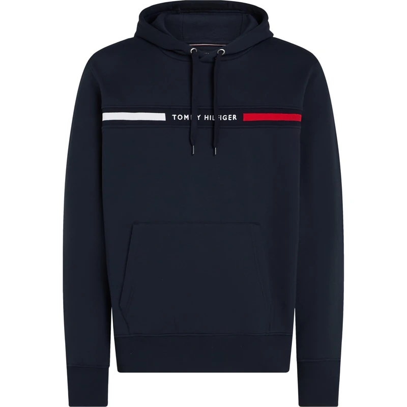 Tommy Hilfiger Men's Medium Weight Fleece Hoodie Sweatshirt with Signature Stripe Logo, Desert Sky, XXL