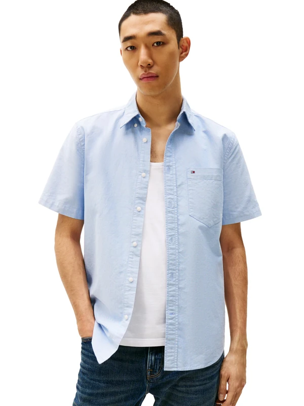 Tommy Hilfiger Long Sleeve Oxford Regular Fit, Men's Button Down Shirts, Also Available in Big and Tall, Shirt Blue, Medium