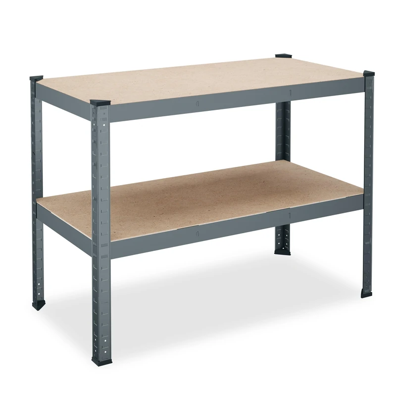 Relaxdays Workbench, Load Capacity 150kg, HWD: 90 x 120 x 60 cm, 2 Adjustable Levels, Steel & MDF, Workshop, Anthracite