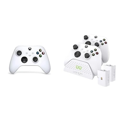 Xbox Wireless Controller – Robot White+Venom Twin Charging Dock with 2 x Rechargeable Battery Packs - White Series X & S/One