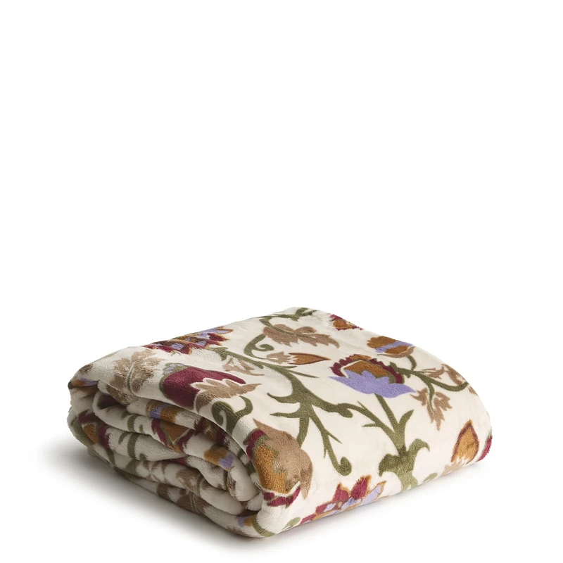 Vera Bradley Fleece Plush Throw Blanket, Midnight Garden Paisley Antique White, Midnight Garden Paisley Antique White, 80 X 50