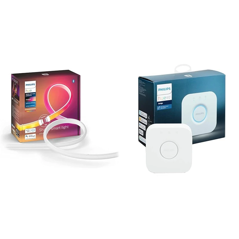 Philips Hue New Gradient Light Strip 1m Extension. for Syncing with Entertainment, Media and Music. & Bridge. Smart Home Automation Works with Alexa, Google Assistant and Apple Homekit.