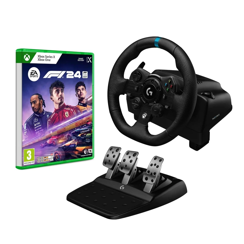 Logitech G G923 Racing Wheel and Pedals, TRUEFORCE up to 1000 Hz Force Feedback, for Xbox Series X|S|One, PC - Black + EA SPORTS F1 24 Standard Edition XBOX Series X | VideoGame | English