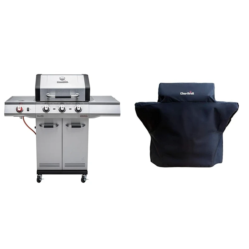 Char-Broil Advantage PRO S 3-3 Burner Gas Barbecue Grill with TRU-Infrared Technology and 900 °C Sear Burner & 140 004 - Premium 3 Burner Gas Barbecue Grill Cover, Black., Grey, 51.8 x 28.7 x 7.5 cm