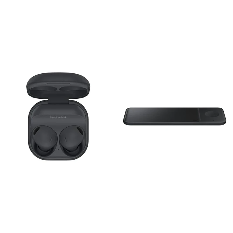 Samsung Galaxy Buds2 Pro Wireless Earphones, 2 Year Extended Manufacturer Warranty, Graphite (UK Version) & Galaxy Official Wireless Trio Charging Pad, Black