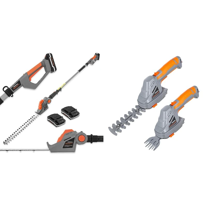Terratek Cordless Hedge Trimmer Long Reach 20V 1HR Fast Charge, 2.4m Telescopic Hedge Trimmer Cordle & 2 IN 1 7.2V Cordless Hedge Trimmer Shear Built in Lithium Ion Battery, Hand Held Hedge
