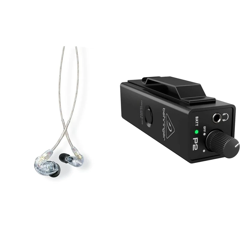 Shure SE215 PRO Wired Earbuds - Professional Sound Isolating Earphones, Clear Sound & Deep Bass & Behringer POWERPLAY P2 Ultra-Compact Personal In-Ear Monitor Amplifier