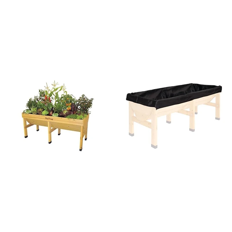 VegTrug 1.8m Medium Raised Bed Planter-Natural, Wood, Large & RLMDVT 2239 Medium Replacement Liner - Black - Image 1