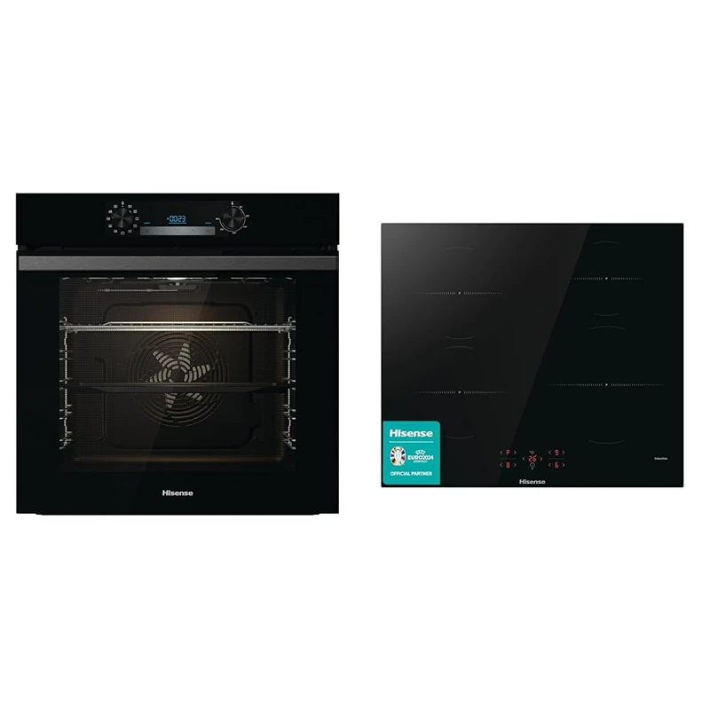 Hisense BI64211PB 77 Litre Built In Electric Single Oven With Pyrolytic Cleaning, Pizza Mode & HI6401BSC Built-in 60cm Induction Hob Ceramic Glass Panel, Child Lock, Touch control
