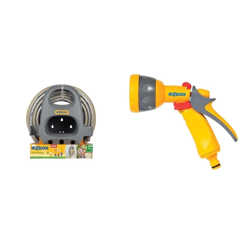 HOZELOCK - Starter Wall Hose Kit 20 m : Complete Kit with Fittings, Nozzle and 20 m Select Hose & HOZELOCK - Multi-Jet Spray Gun : Ideal for Daily Use, Multi-Tasking Gun