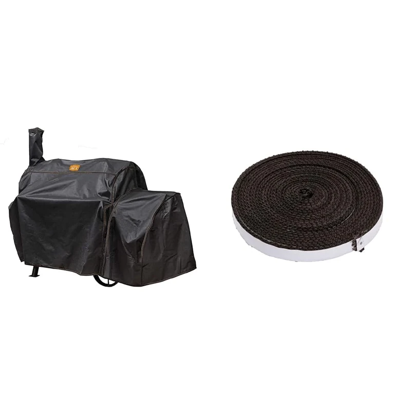 Oklahoma Joe’s Highland Offset Smoker Cover, Black & 3388454P06 Smoker Gasket Kit 15-ft roll for Highland, Longhorn, Combo and More, Normal