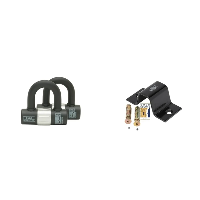 Burg-Wachter 100D Duo Sold Secure Gold Keyed Alike U Lock Twin Pack, Black & Sterling Sold Diamond & Gold High Security Ground/Wall Anchor, Black, GA1
