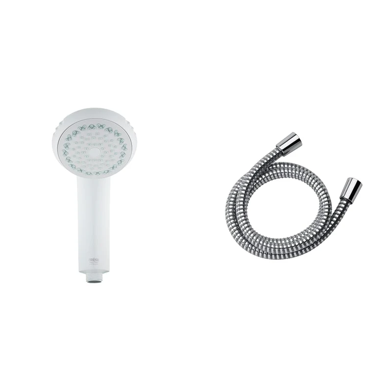 Mira Response Adjustable 4 Spray Mode Shower Head Grey/White & Showers Zest Universal Shower Hose 1.25m - Chrome